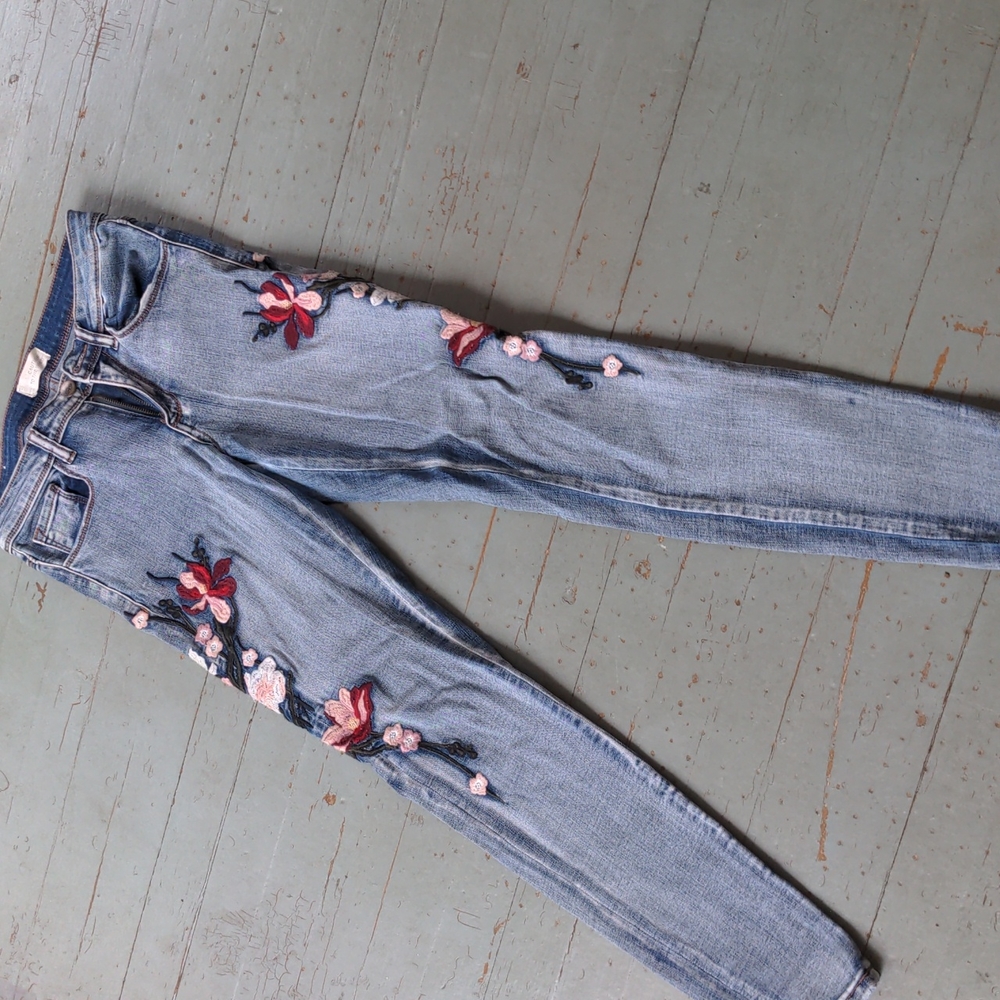 Floral embroidered boho cottagecore stretch fit skinny jeans